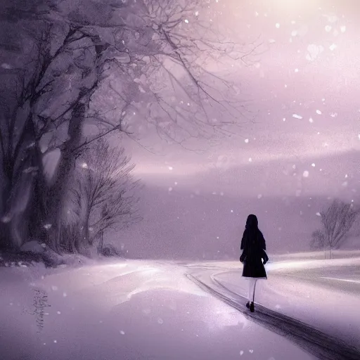 Prompt: Girl in a snowy landscape, digital art, by Yoshitaka Amano, trending on artstation