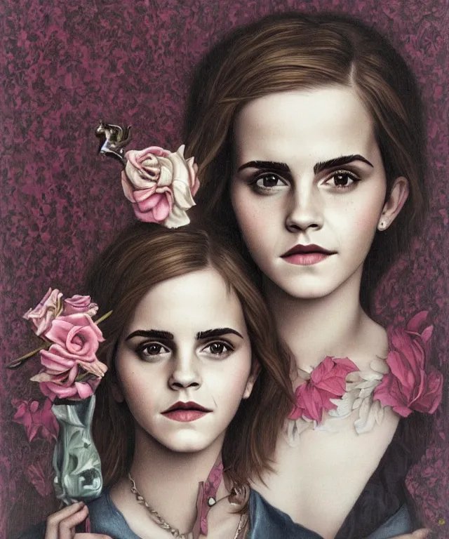 Image similar to portrait of Emma Watson, lowbrow painting by Mark Ryden