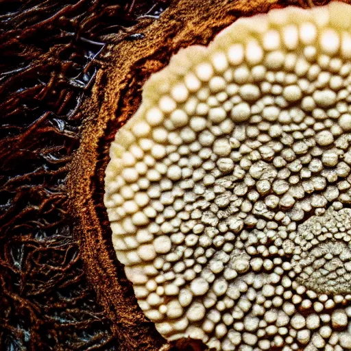 Prompt: mushroom cap lamellae, bottom view, hyper realistic, photography, 8k, epic composition, cinematic