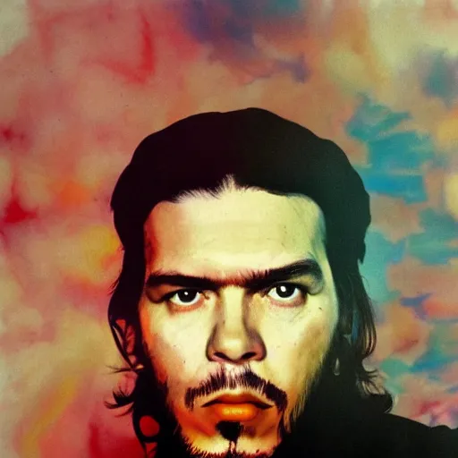 Image similar to colour masterpiece surreal closeup portrait photography of che guevara by miho hirano and annie leibovitz and michael cheval, psychedelic smoke background, 8 k