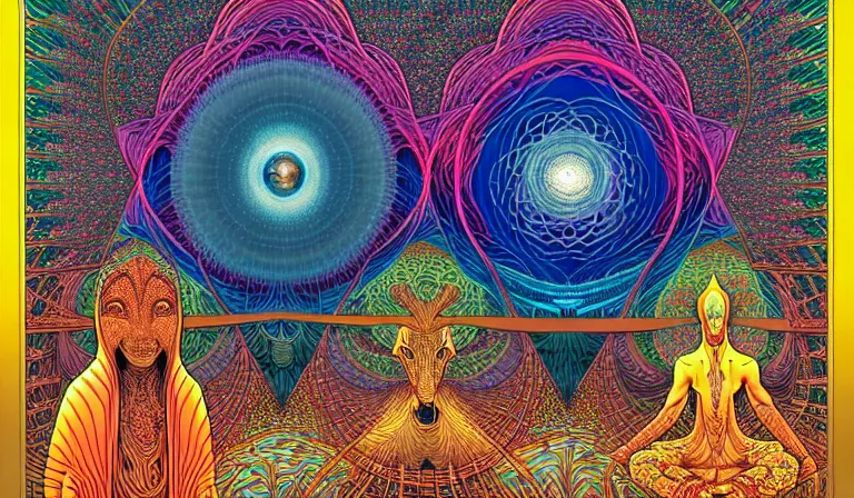 Image similar to an expansive rendering of beautiful and complex interwoven spiritual qi connection between all beings by dan mumford, by jim fitzpatrick, by joe wilson, by jim burns, by victo ngai, by jacek yerka, featured on deviant art, trending on artstation
