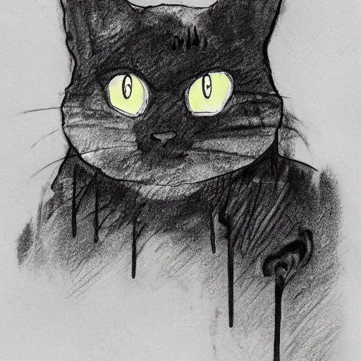 Prompt: dark ink sketch melting cat