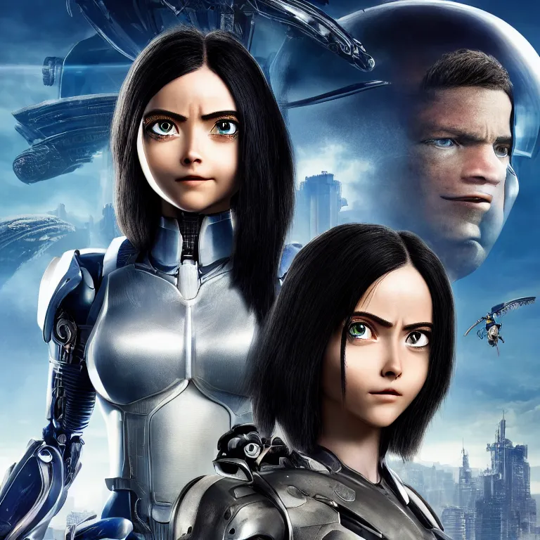 Image similar to scifi alita battle angel, elegant lady, big eyes, smiling face, extremely high detail, extremely high detailed face, cyborg, photorealism, sony a 7 r