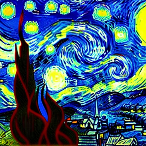 Image similar to shiba inu in van gogh's starry night