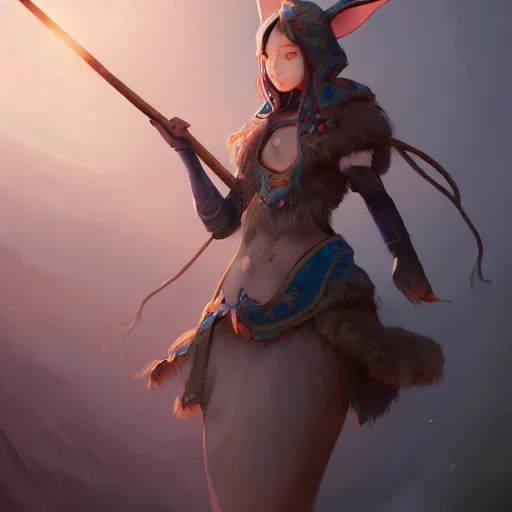 Prompt: an anthropomorphic female ( ( ( rabbit ) ) ) wizard with a staff, fine art, award winning, intricate, elegant, sharp focus, cinematic lighting, highly detailed, digital painting, 8 k concept art, art by guweiz and z. w. gu, masterpiece, trending on artstation, 8 k