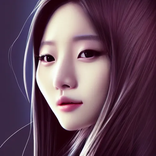 Image similar to photorealistic portrait of a beautiful women, tzuyu. by pu hua, cyberpunk, pixiv contest winner. futuristic. detailed painting