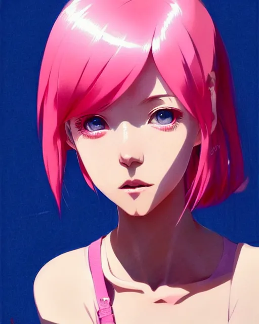 Image similar to cute girl with pink hair | | very very anime!!!, fine - face, symmetry face, audrey plaza, fine details. anime. realistic shaded lighting poster by ilya kuvshinov katsuhiro otomo ghost - in - the - shell, magali villeneuve, artgerm, jeremy lipkin and michael garmash and rob rey