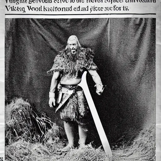 Prompt: “Viking man with a sword. Realistic newspaper photograph”