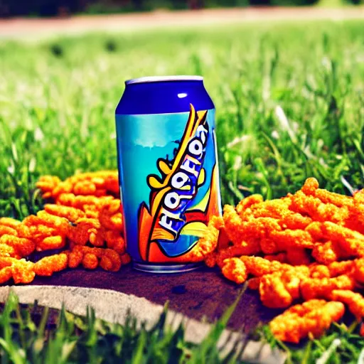 Prompt: a can of cheetos soda at a picnic in the park