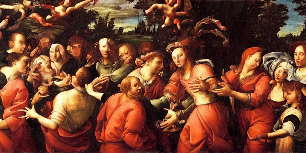 Prompt: renaissance era painting of a food fight