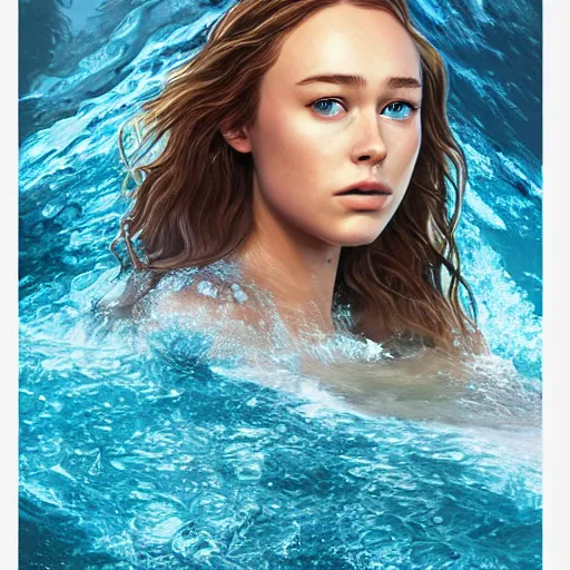 Image similar to alycia debnam carey as a hydromancer, water, Ray tracing reflection, natural lighting, illustration, water flow ,