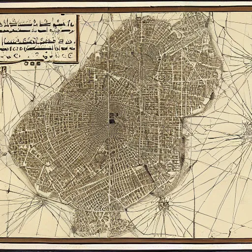 Image similar to map of circular city Baghdad at Abbasid caliphate age by lenardo da Vinci