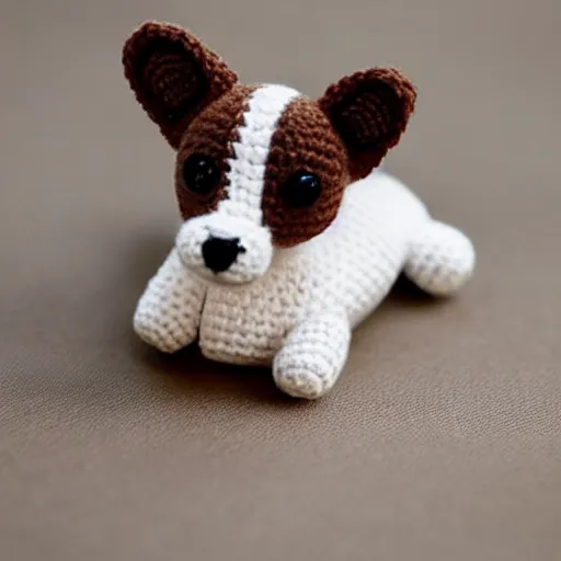 Image similar to a crochet corgi puppy, super cute, kawaii, extremely detailed, complex, intricate, Sigma 50mm f/1.4