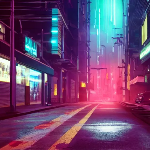 Image similar to car light far away on the cyberpunk street, future