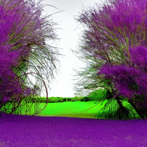 Prompt: the gate to the other world, hovering over a field of purple grass