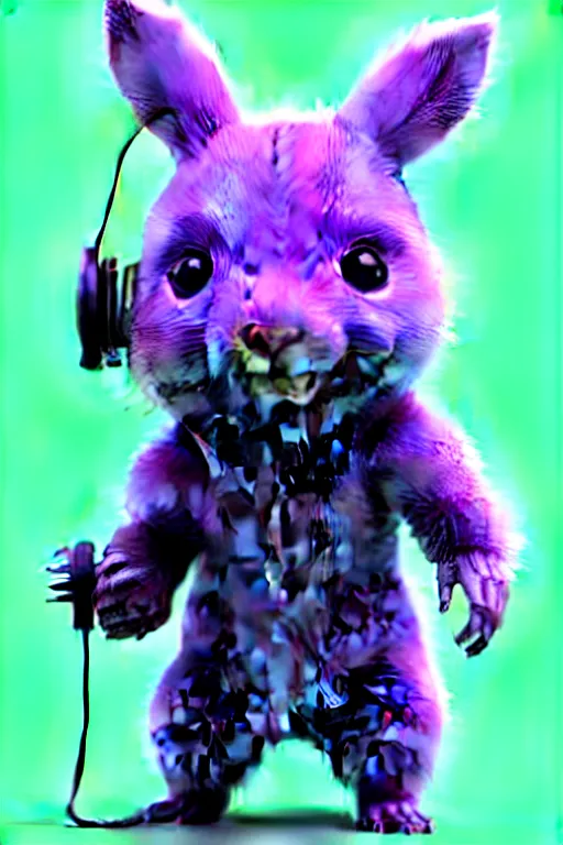 Image similar to high quality 3 d render neo - cyberpunk very cute fluffy! wombat!! cyborg with headphones, mechanical paw, highly detailed, unreal engine cinematic smooth, in the style of detective pikachu, hannah yata charlie immer, neon purple light, low angle, uhd 8 k, sharp focus