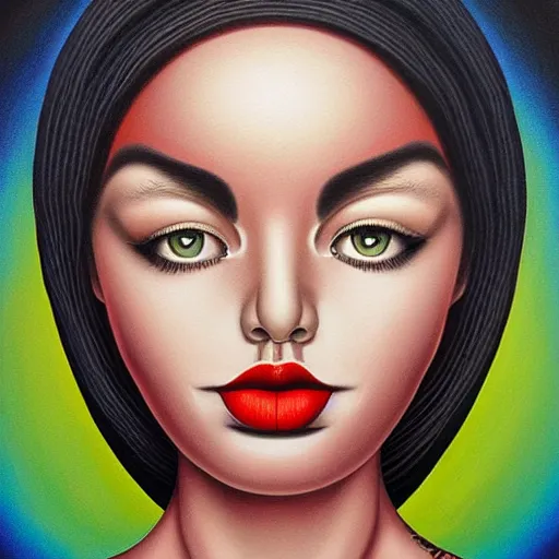 Image similar to very detailed, behance contest winner, airbrush art, pop surrealism, minimalist, detailed painting, an ultrafine detailed painting by rafal olbinski, skeuomorphic, a painting of a woman