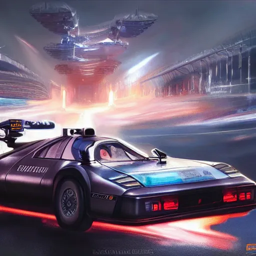 Prompt: a formula 1 from the future, nuclear powered, racing with doc's delorean detailed, artstation, concept art, donato giancola, joseph christian leyendecker, wlop, strong eyes, highest resolution, extremely detailed | beautiful, establishing shot, artistic, hyperrealistic, enhanced hands, octane render