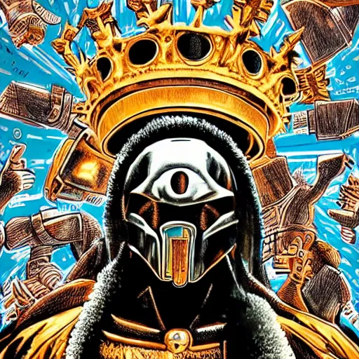 Image similar to MF DOOM is crowned as king of the universe, highly detailed image