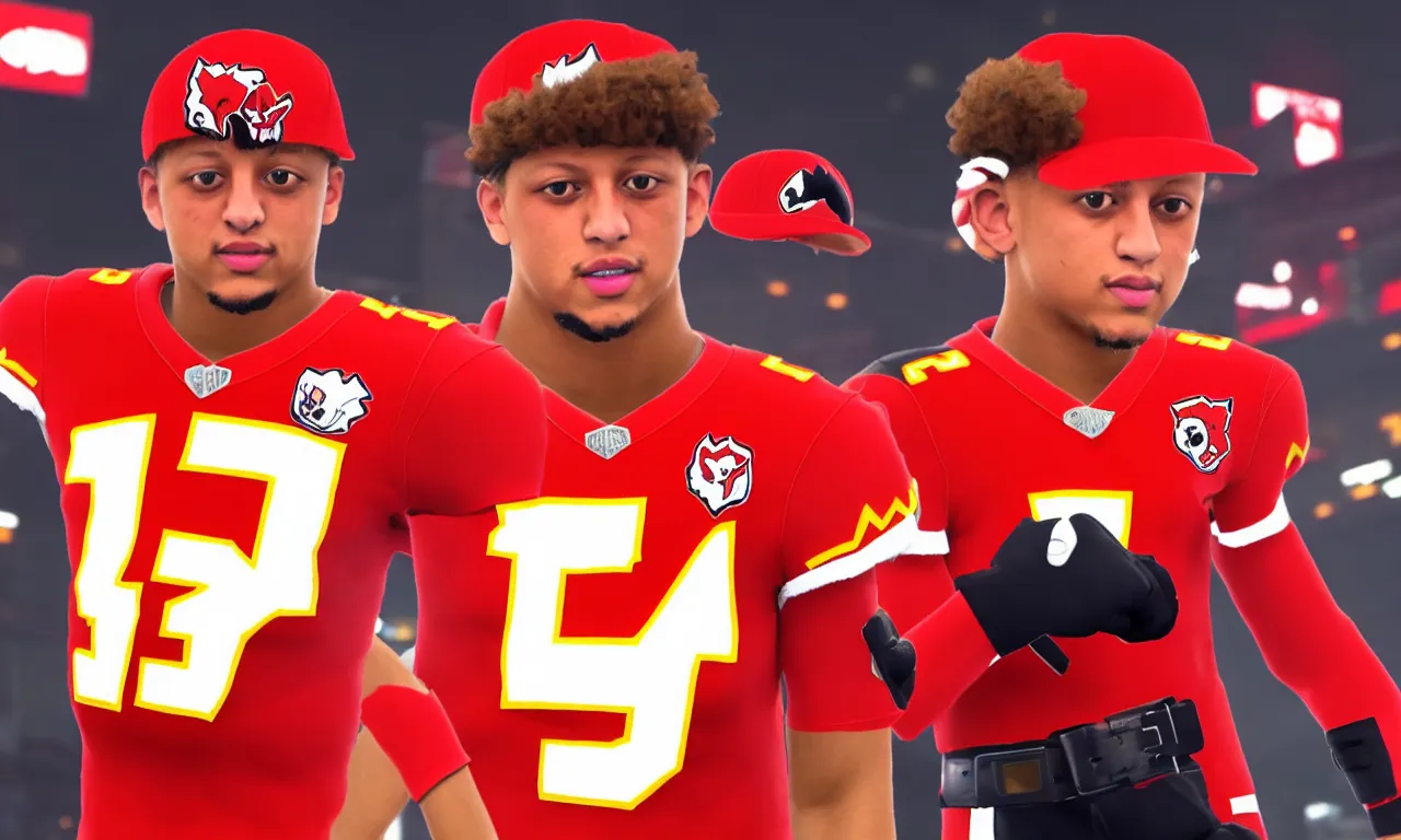 Prompt: patrick mahomes wearing the same outfit as the video game character fox from super smash bros ultimate