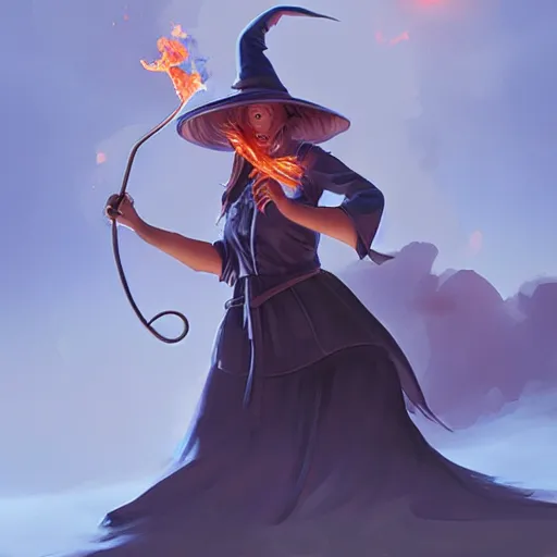 Image similar to an experienced witch casting fire magic, by hong soonsang, concept art, digital art, trending on artstation, pixiv, illustration