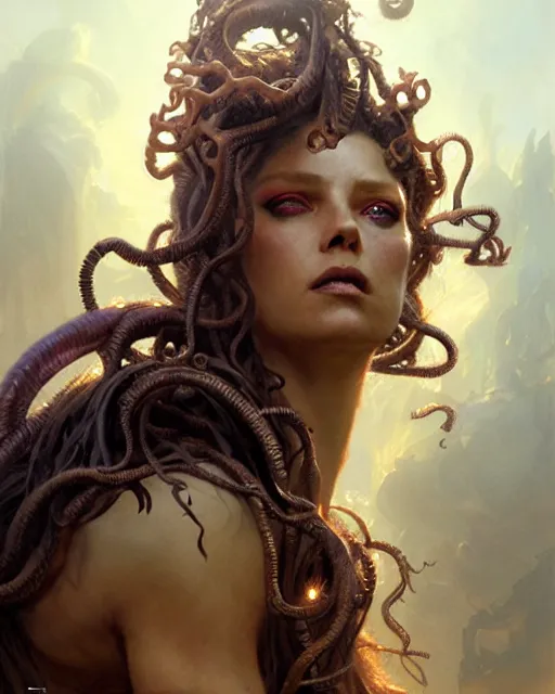 Image similar to fierce medusa, fantasy character portrait, ultra realistic, concept art, intricate details, highly detailed by greg rutkowski, gaston bussiere, craig mullins, simon bisley