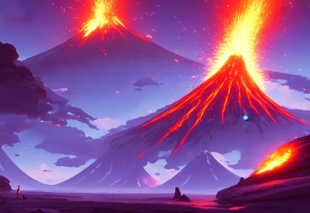 Prompt: erupting volcano on a alien planet, anime, official fanart behance hd artstation by jesper ejsing and makoto shinkai, 4 k,