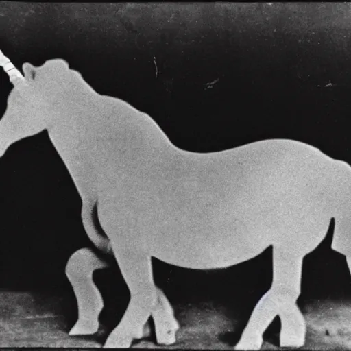 Prompt: An autopsy of a unicorn. 1940s photograph.