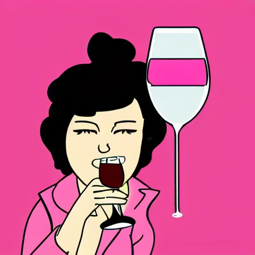 Prompt: line art of a girl drinking wine wearing a pink suit on pink background