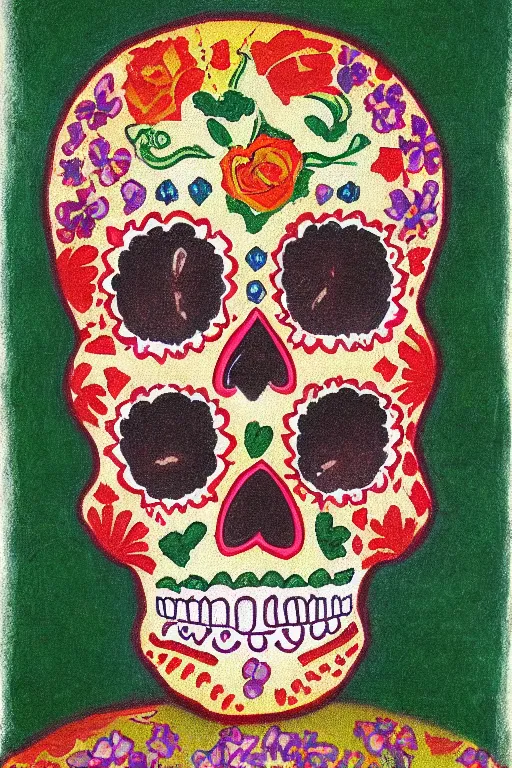 Prompt: illustration of a sugar skull day of the dead girl, art by georges seurat