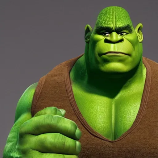 Image similar to a highly detailed image of what the love child between the hulk and shrek would look like