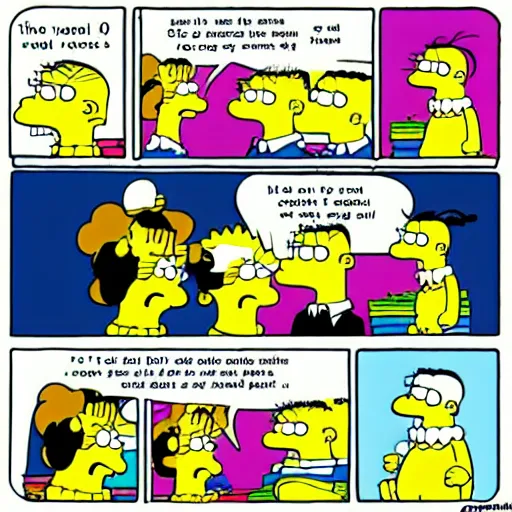 Image similar to the simpons in the style of the peanuts comics without any speech bubbles