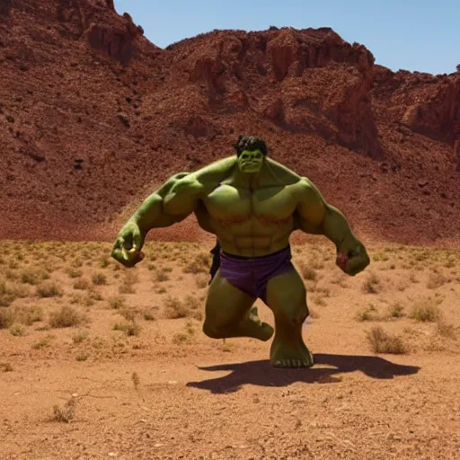 Prompt: hulk in desert