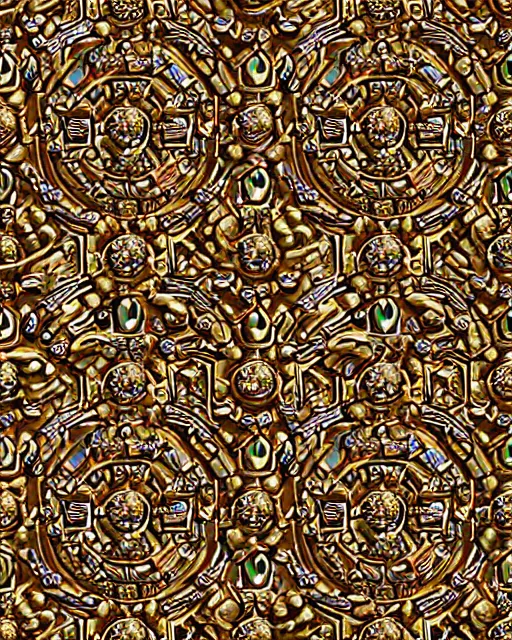 Image similar to a seamless pattern of 3D render of Tibetan calligraphy carved in iridescent bismuth crystal , swarovski studded words in metallic and diamond sparkle, Tibetan text script, Tivet manuscript, pearls, diamonds, opal, bvlgari, ultra realistic, sharp focus, symmetric, 8k high definition, insanely detailed, intricate, elegant, Hajime Sorayama, Octane render, unreal engine,