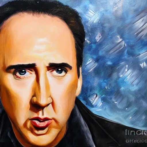 Prompt: Nick Cage crying tears along his face, highly detailed painting