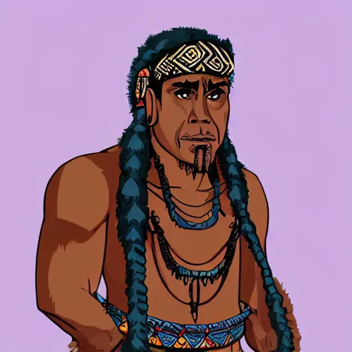 Prompt: james earl jones from zamunda as mayan shaman in apocalypto manga style 4 k illustration