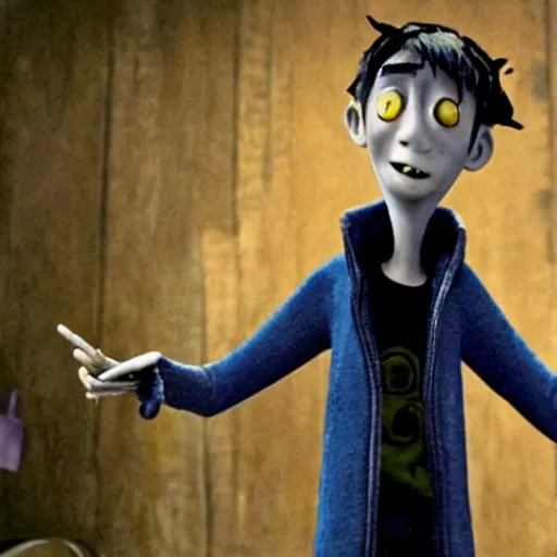 Image similar to A still of Damon Albarn in the film Coraline, highly detailed, very detailed, extremely detailed, detailed, HD Quality, taken in the mid 2000s