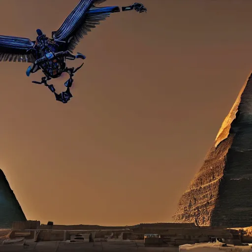 Image similar to a beautiful intricate epic futuristic epic scene of the cyber sphinx of giza, cinematic lighting