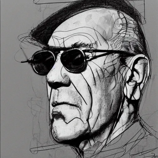 Image similar to a realistic yet scraggly portrait sketch of the side profile of a stern and sophisticated hunter s. thompson, trending on artstation, intricate details, in the style of frank auerbach, in the style of sergio aragones, in the style of martin ansin, in the style of david aja, in the style of mattias adolfsson