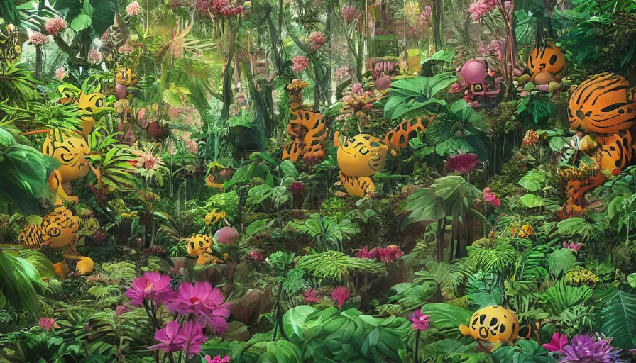 Image similar to flowery jungle by shigeru mizuki, hyperdetailed, artstation, cgsociety, 8 k