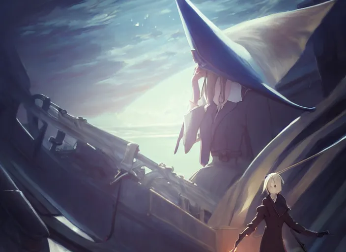 Prompt: portrait of lady maria, helm of second world war warship in background, illustration concept art anime key visual trending pixiv fanbox by wlop and greg rutkowski and makoto shinkai and studio ghibli and kyoto animation, symmetrical facial features, astral witch clothes, dieselpunk, realistic anatomy, grimdark, volumetric lighting, backlit