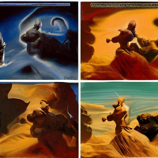 Prompt: 4 seasons of peace of desert truth God Sand menace in the style of Frank Frazetta, Jeff Easley, Caravaggio, extremely clear and coherent, 8K resolution-W 1024