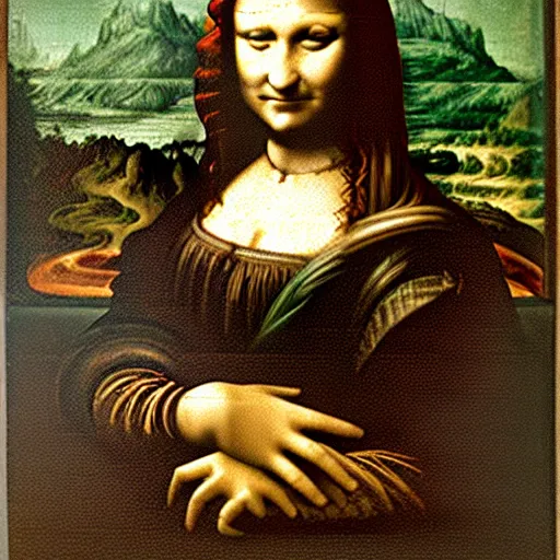Prompt: Monalisa painting a portrait of Leonardo Da Vinci,