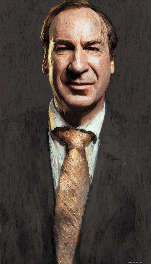 Image similar to promotional oil portrait of saul goodman by craig mullins