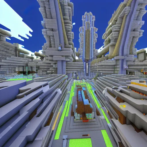 Image similar to a futuristic city in minecraft, trending on artstation, digital art