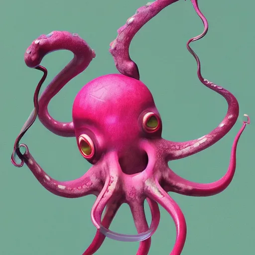 Image similar to a cute pink octopus playing videogames, digital art, trending on artstation, cgsociety, octane render, RPG portrait, dynamic lighting, hyperrealistic