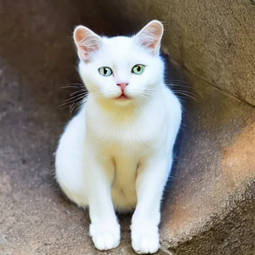 Image similar to a beautiful white cat with blue and yellow eyes