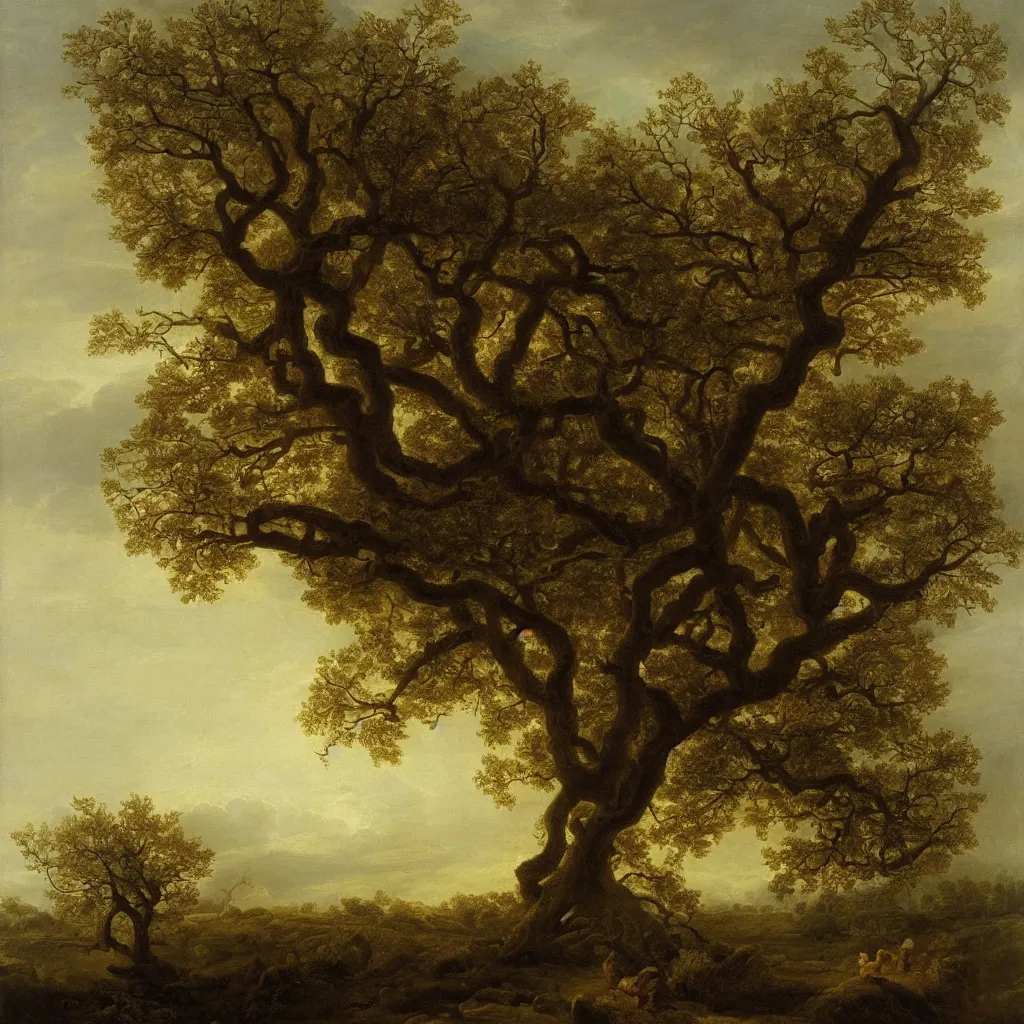 Prompt: an oak tree in winter by rachel ruysch, 1 6 9 5