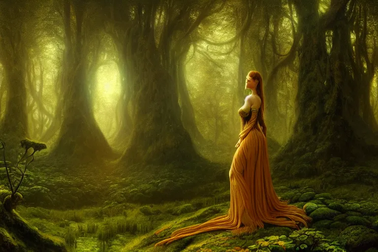 Prompt: a beautiful and highly detailed matte painting of a sexy lady standing in a mystical forest, psychedelic, celtic, intricate details, epic scale, insanely complex, 8 k, sharp focus, photorealism, artstation, cgsociety, by caspar friedrich, albert bierstadt, james gurney, brian froud,