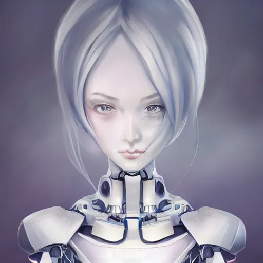 Image similar to beautiful image of a android robot girl with white pale skin drawn by kawacy, artstation, high quality, highly detailed